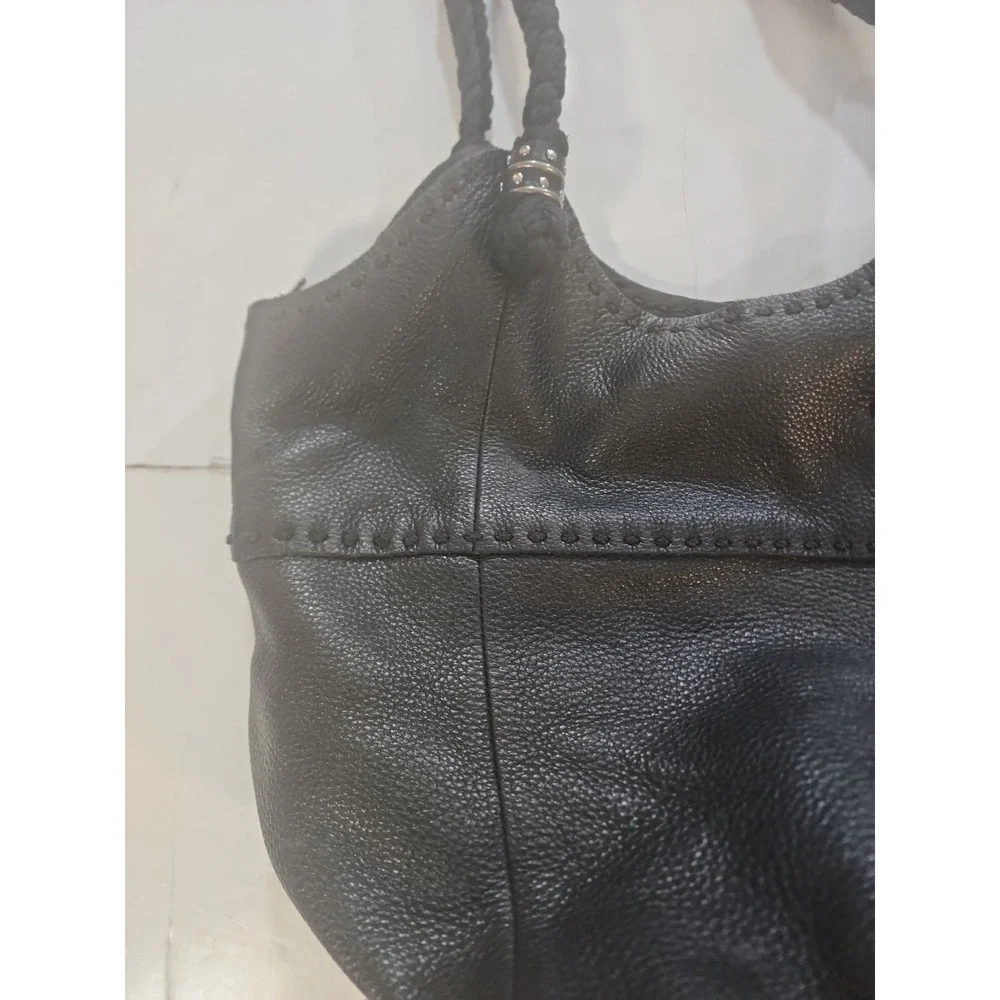 The‎ Sak Indio Black Leather Hobo Bag Braided Strap Boho Slouchy Shoulder Purse